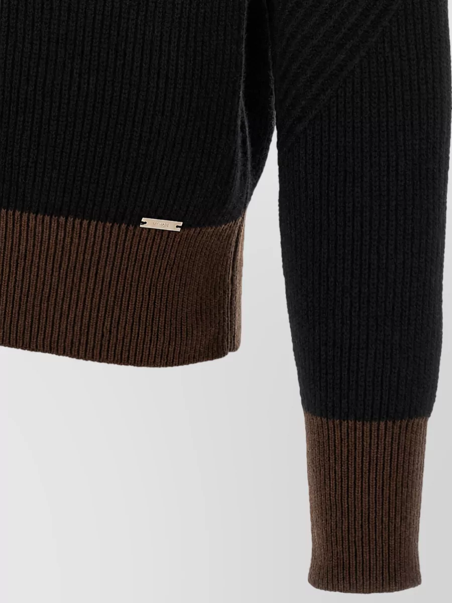 Kiton Cashmere Ribbed High-Neck Half-Zip Color-Block Sweater