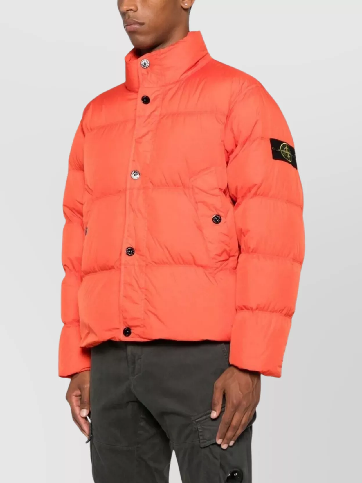 Stone Island Crinkled Effect Down Jacket With High Collar