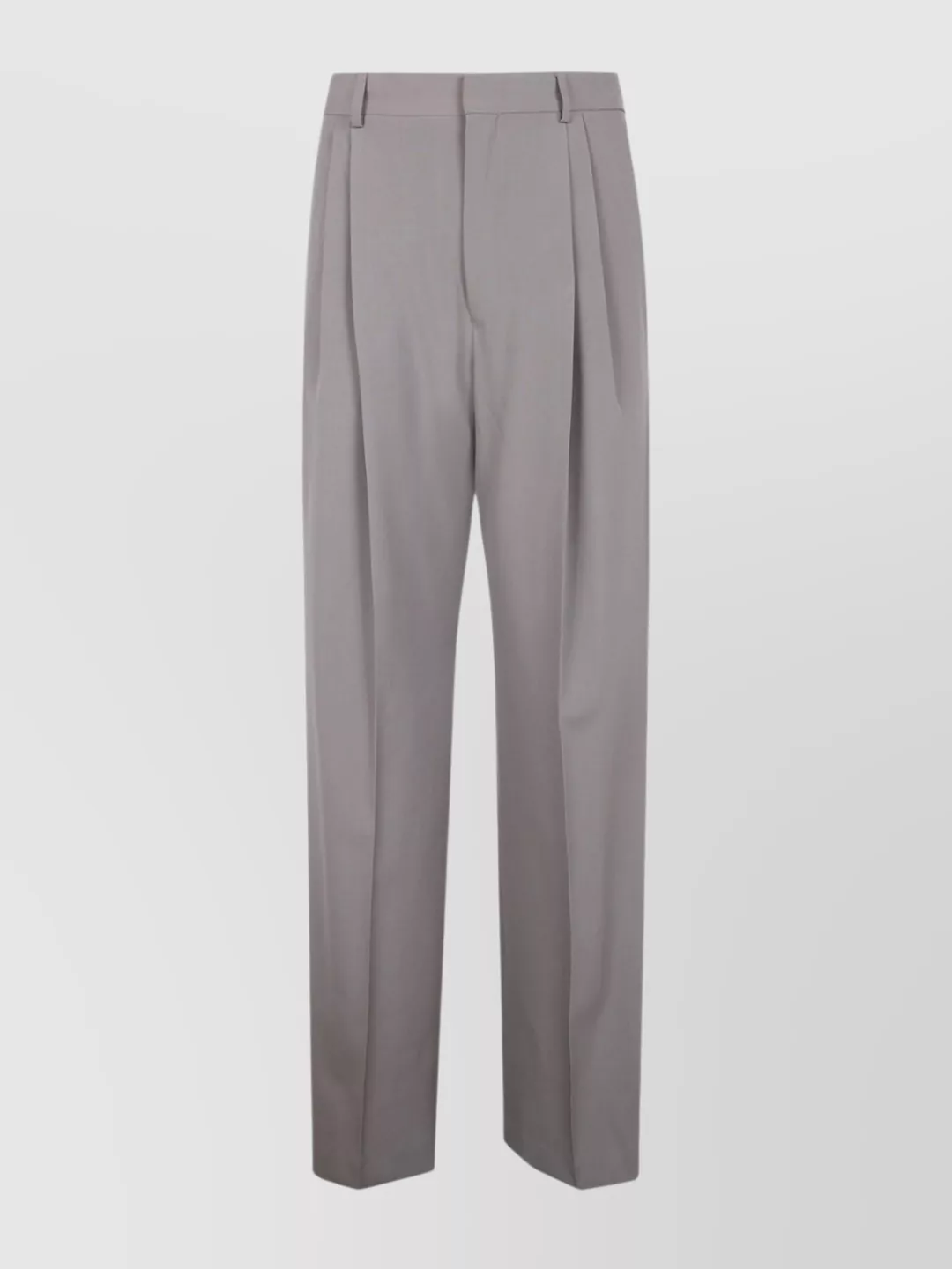 Dries Van Noten Pleated Straight Leg Panrom Trousers In Gray