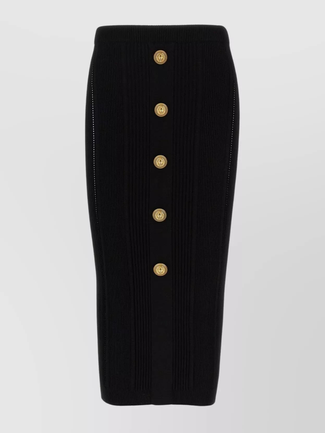 Balmain High-waisted Ribbed Midi Skirt With Gold Buttons