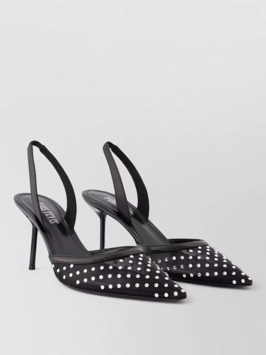 Paris Texas crystal embellished mesh slingback pumps