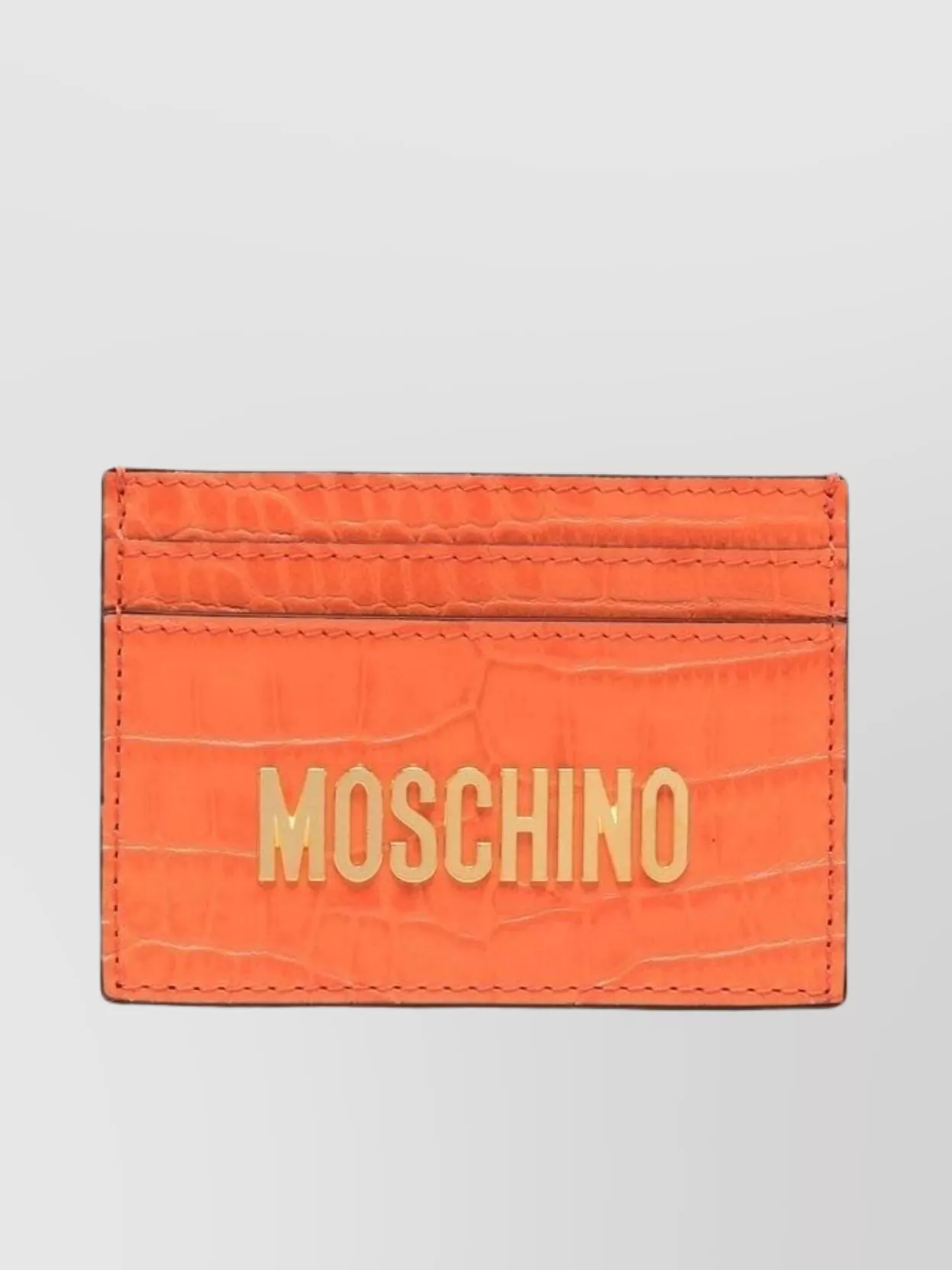 Shop Moschino Embossed Crocodile Leather Wallet In Orange