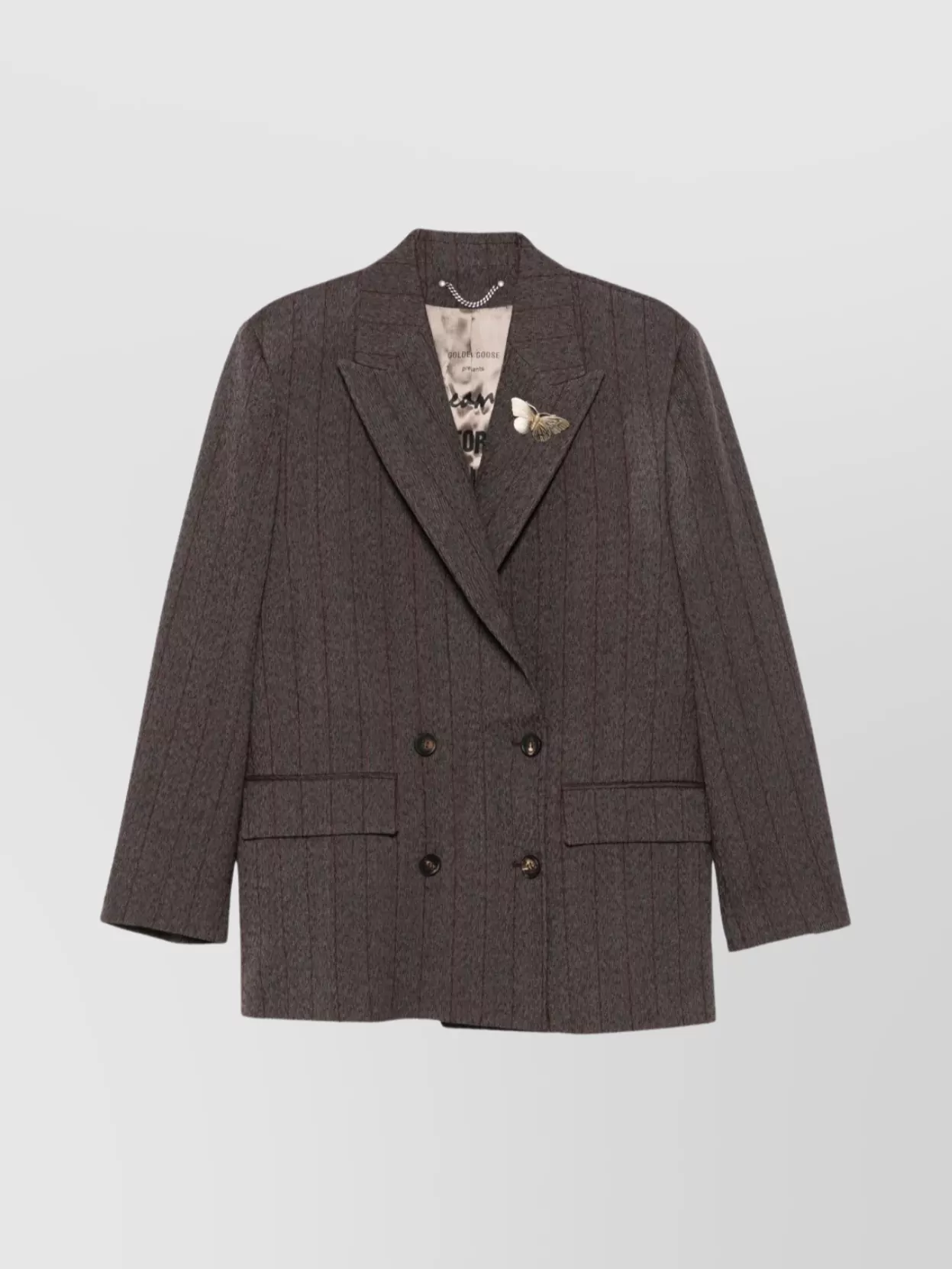 Golden Goose Double-breasted Wool Jacket Featuring Embellishments In Brown