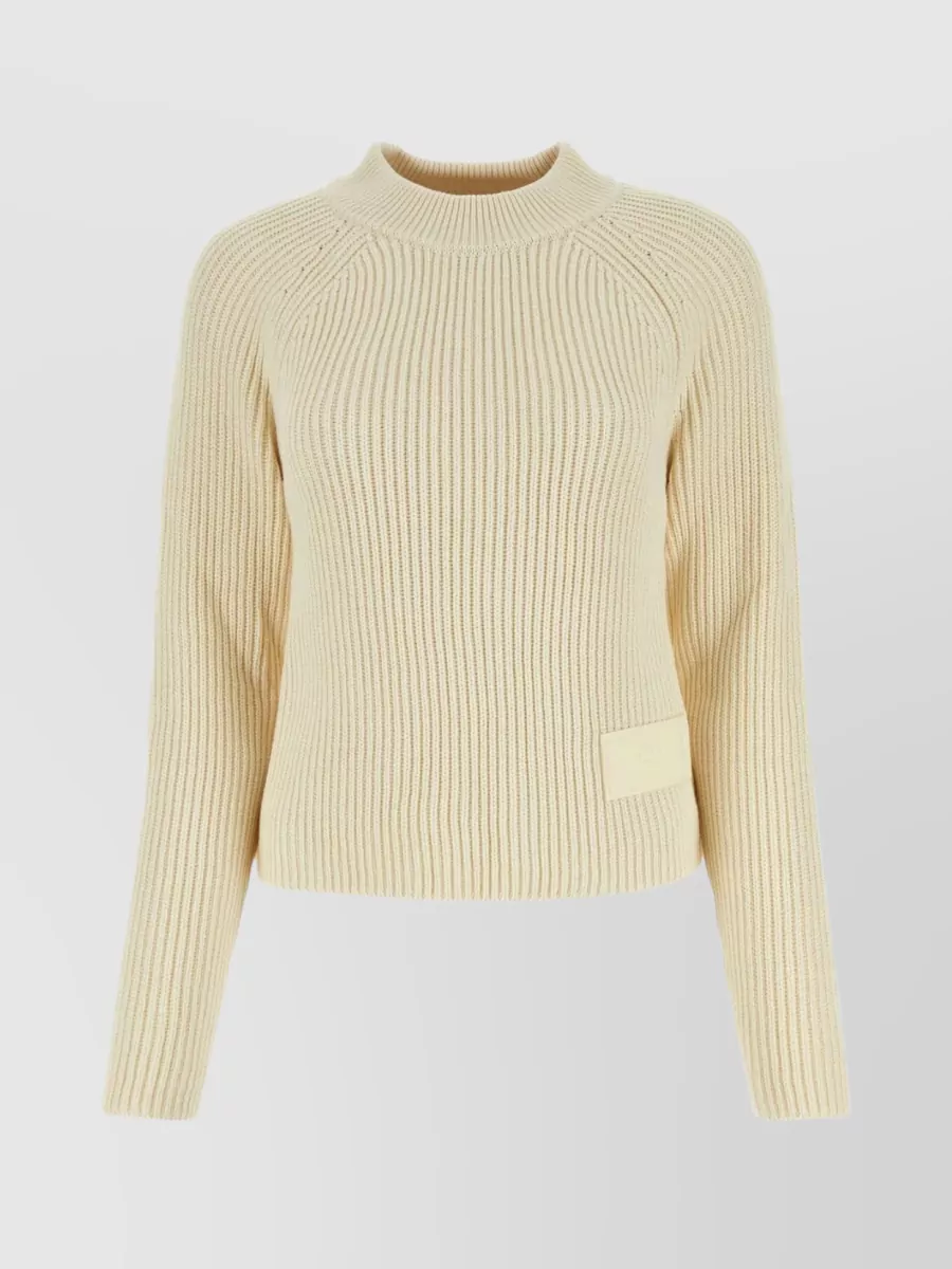Shop Ami Alexandre Mattiussi Cotton Blend Crew-neck Sweater In Beige