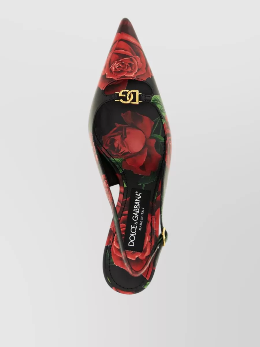 Dolce&Gabbana Leather Rose Print Slingback Mules