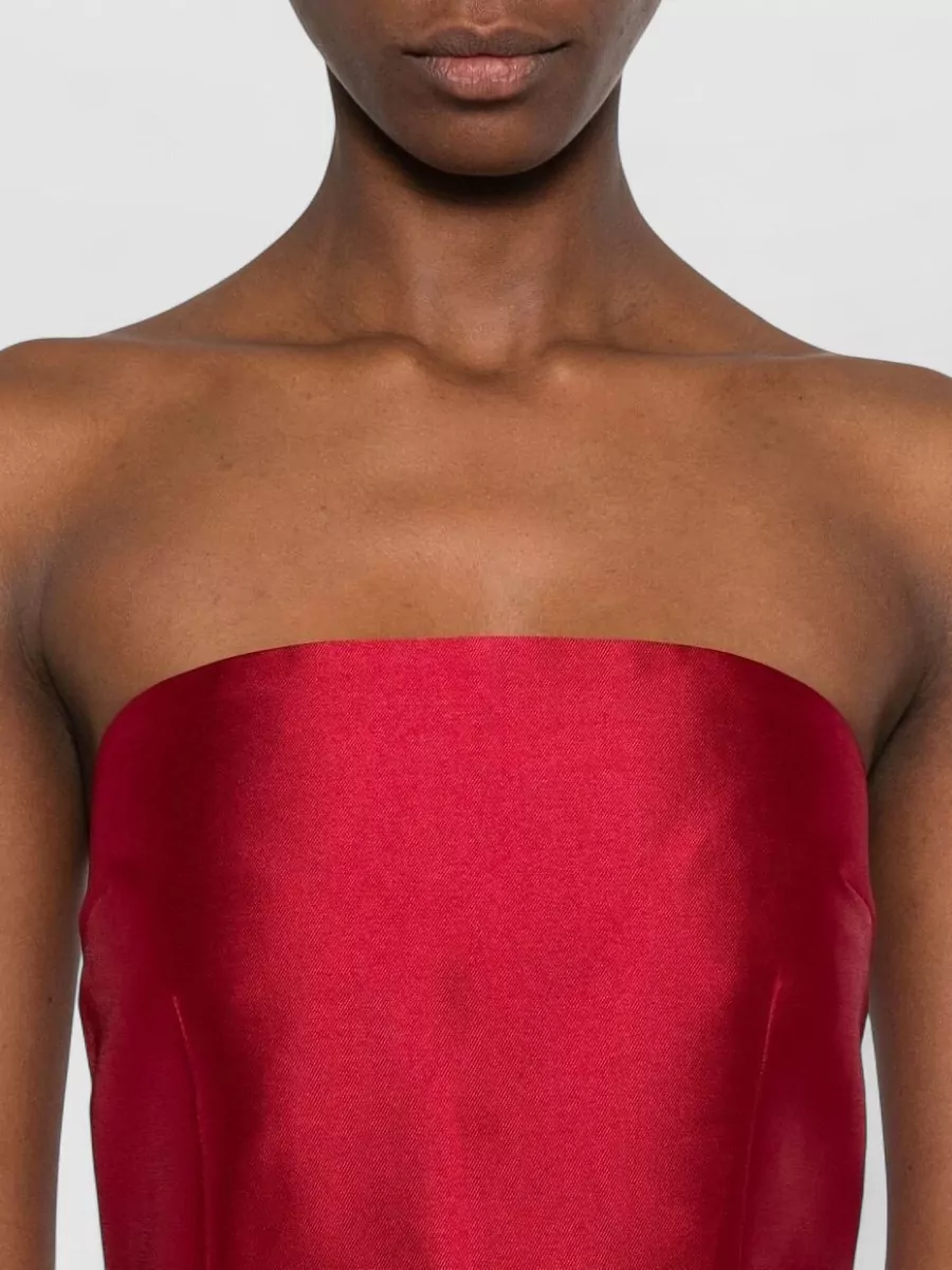 Solace London Strapless Draped Pleated Maxi Dress