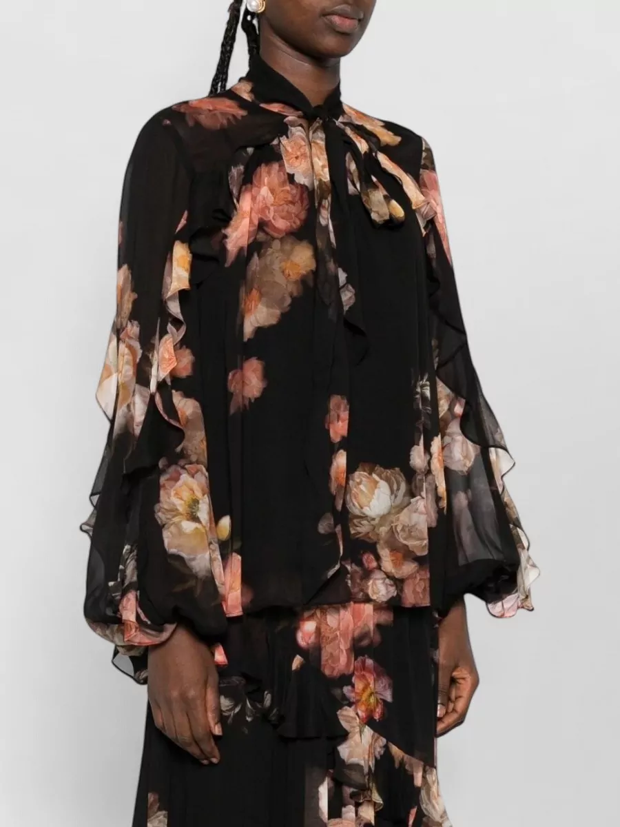 Zimmermann Floral Print Ruffled Long Sleeve Blouse