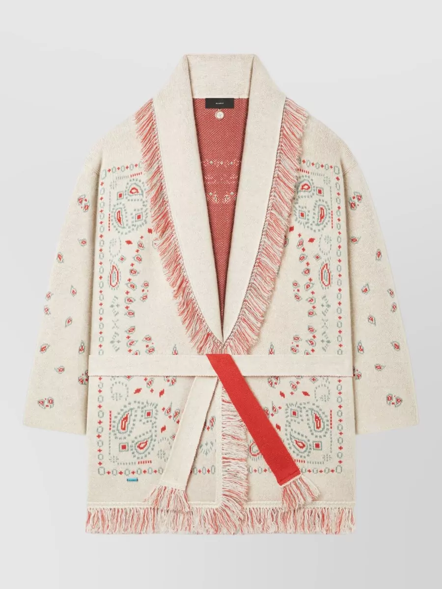 Alanui Bandana Jacquard Cardigan Belt Shawl Fringe