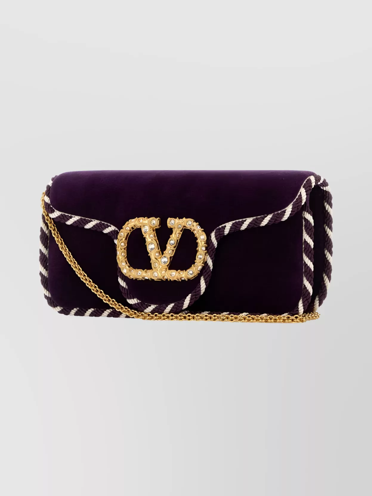 Valentino Velvet Clutch With Chain Strap And Trim