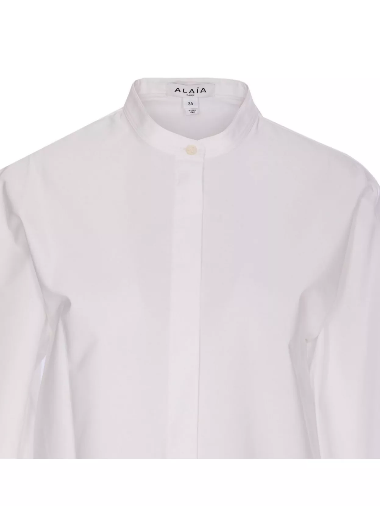 Alaïa Volume Sleeve Crewneck Top With Stand Collar