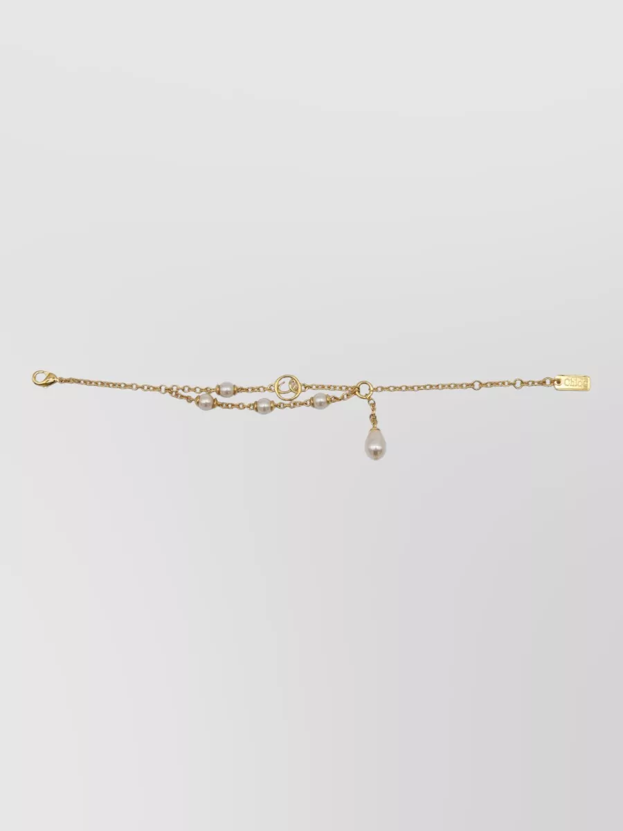 Chloé Adjustable Pearl Embellished Gold-tone Bracelets