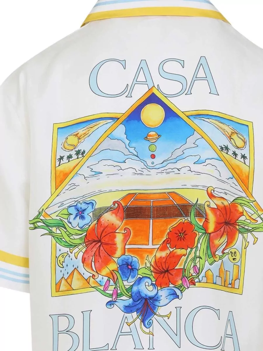 Casablanca Silk Printed Cuban Collar Short Sleeve Shirt