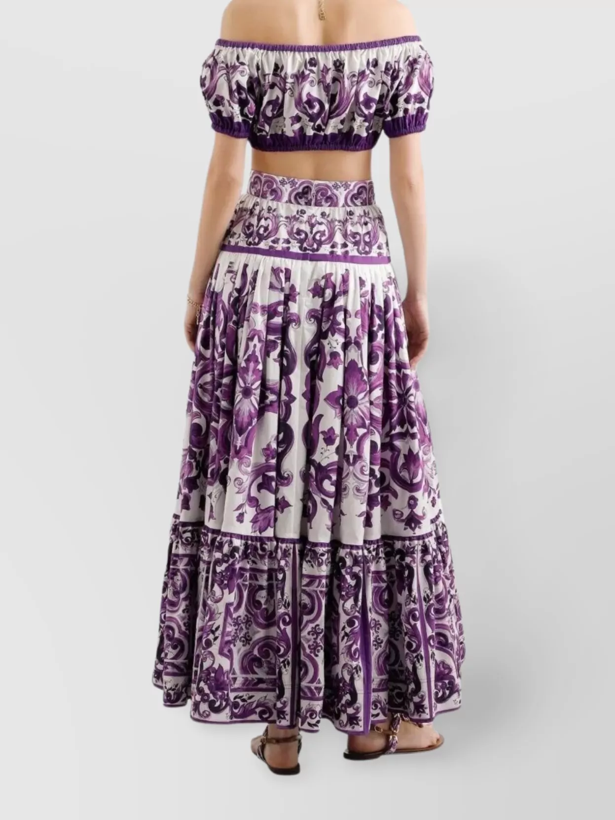 Dolce & Gabbana Floral Off-the-shoulder Printed Crop Top In Purple