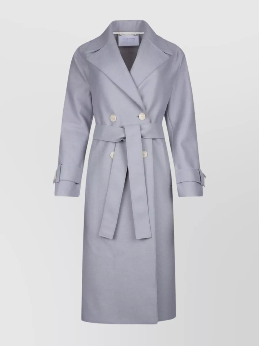 Shop Harris Wharf London Waist Belted Mid-length Double-breasted Trench Coat In Blue