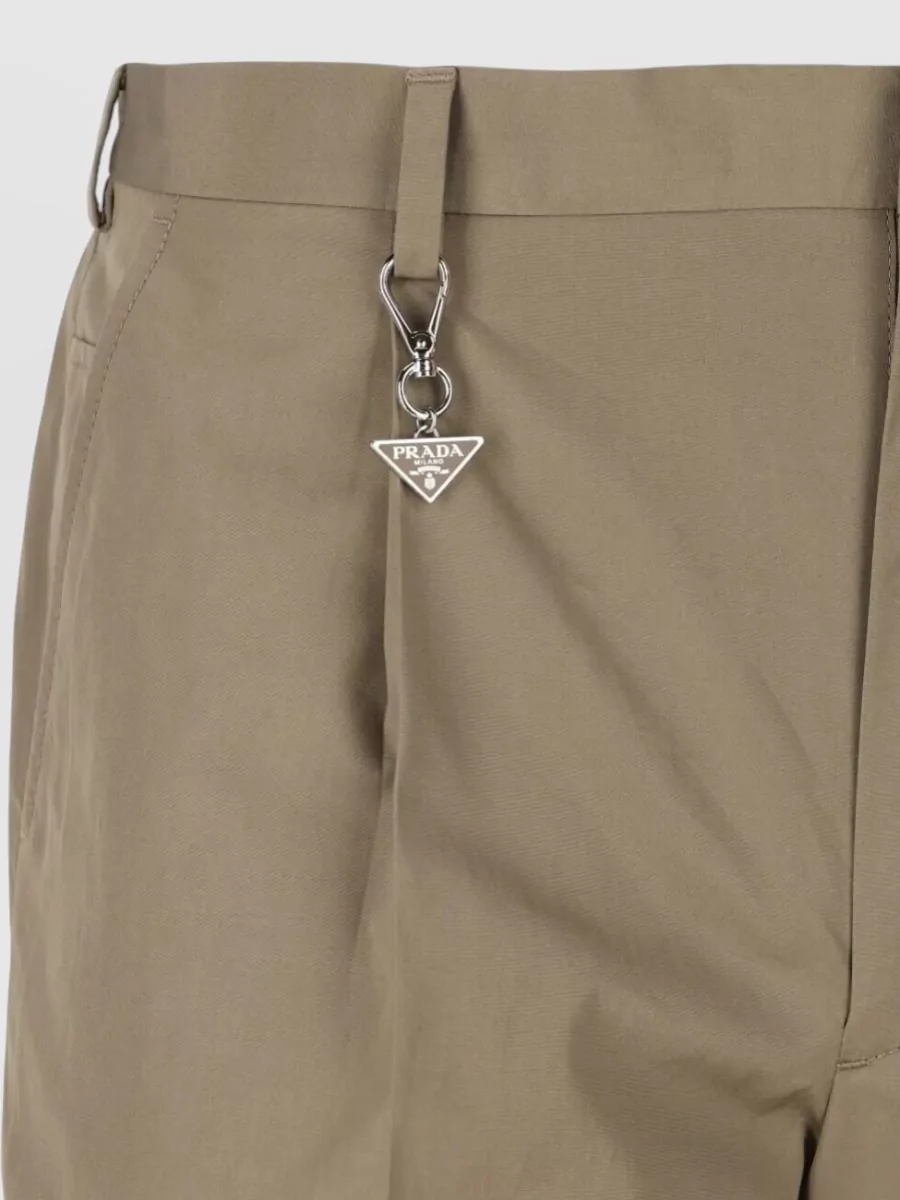 Prada Pleated Cotton Trousers Charm Detail Belt