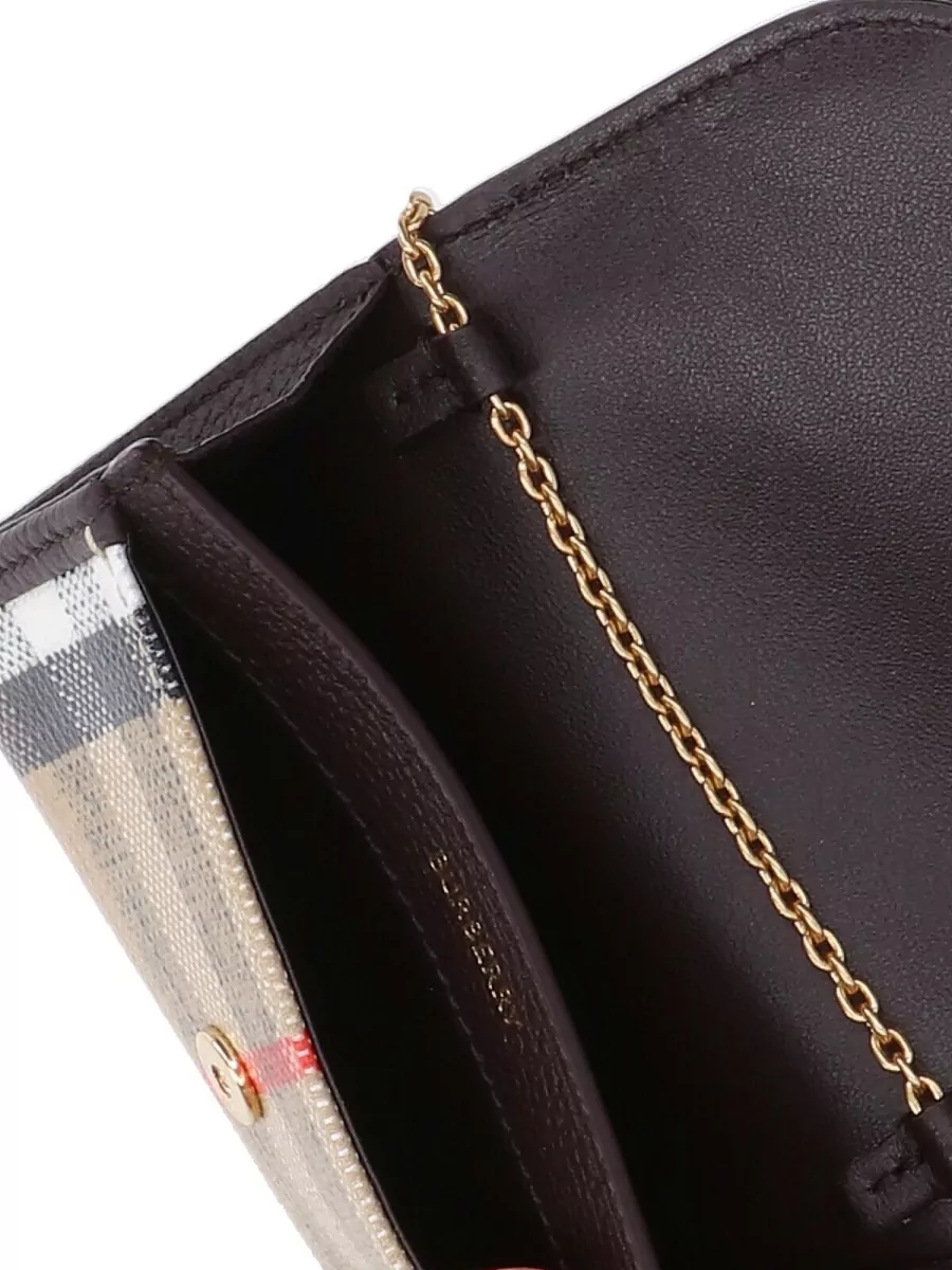 Burberry Chain Detail Check Pattern Fold Over Wallet