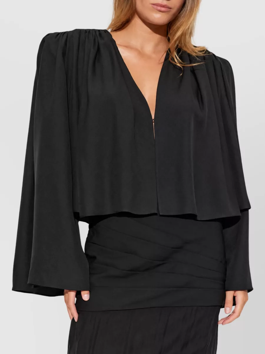 Valentino Silk Gathered Cropped Long-Sleeve Blouse