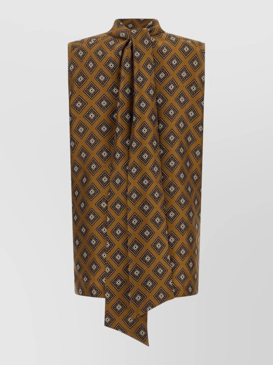 Alberto Biani Silk Tie-Print High-Neck Blouse