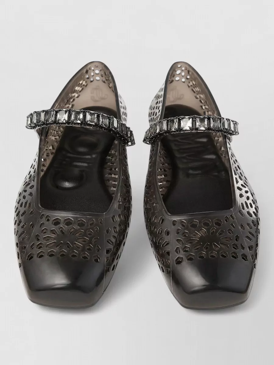 Jimmy Choo Round Toe Perforated Embellished Strap Ballerina Shoes