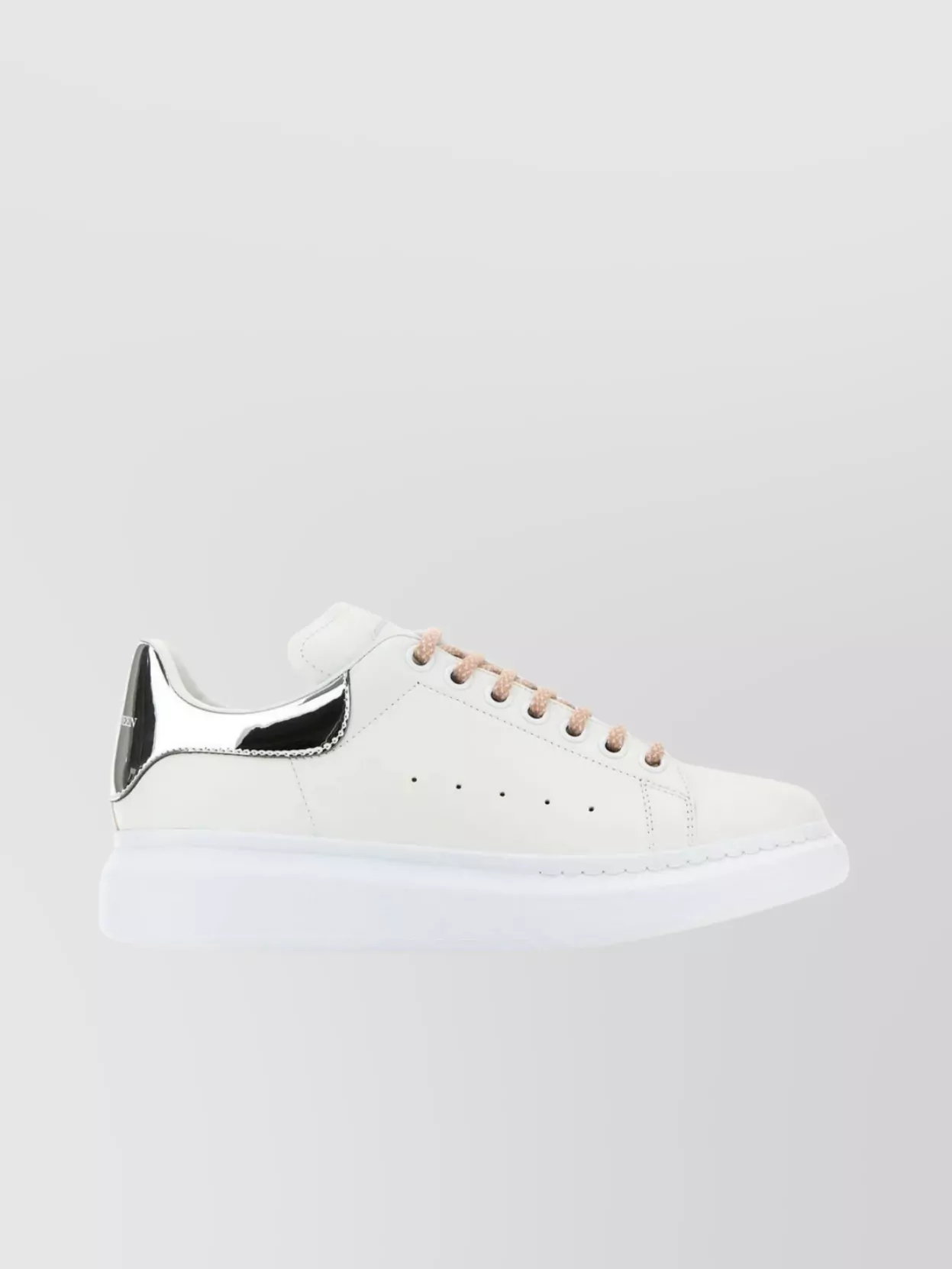 Shop Alexander Mcqueen Leather Sneakers With Oversized Sole And Contrasting Heel In White
