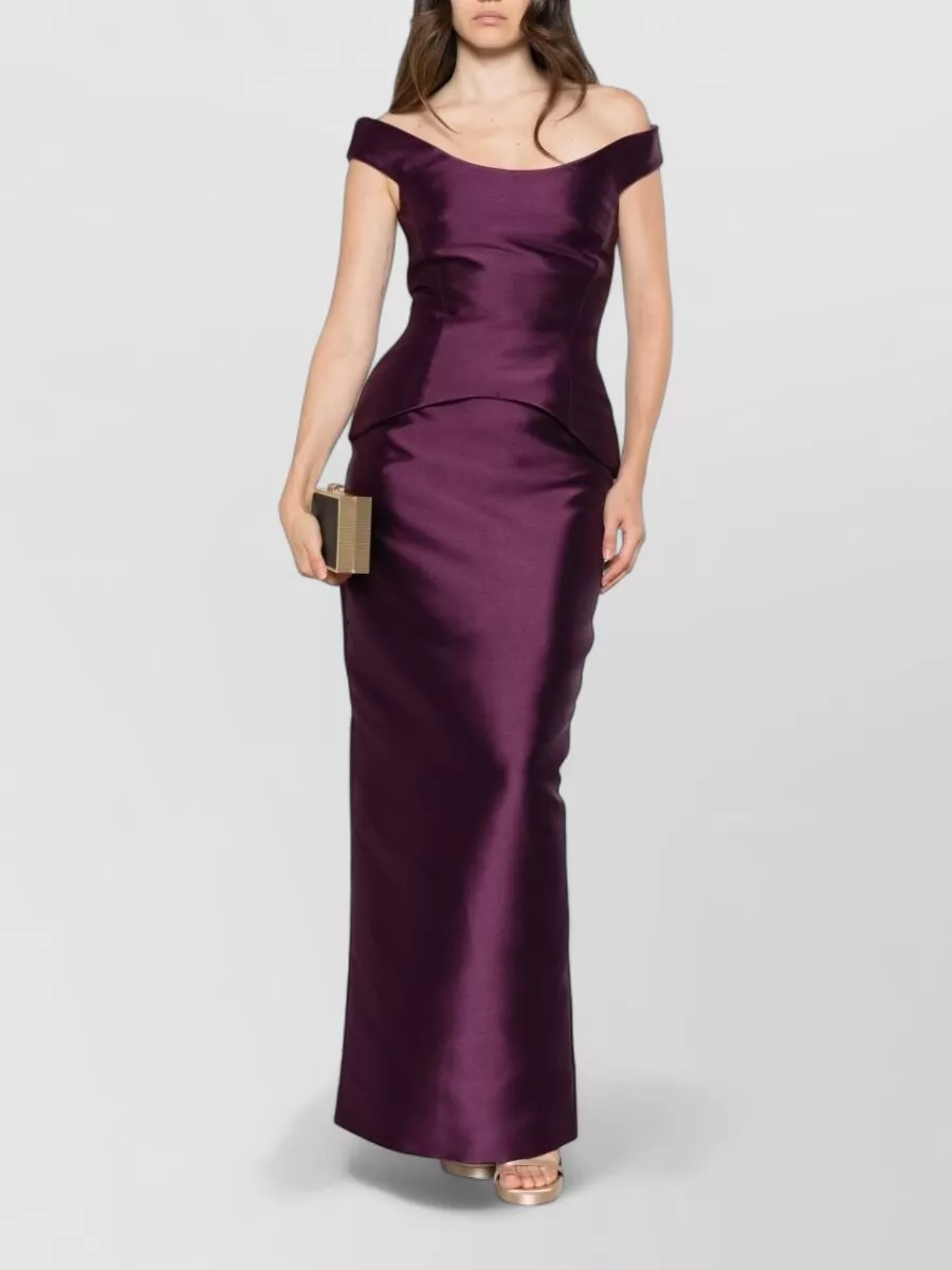 Solace London Satin Off-Shoulder Peplum Maxi Dress