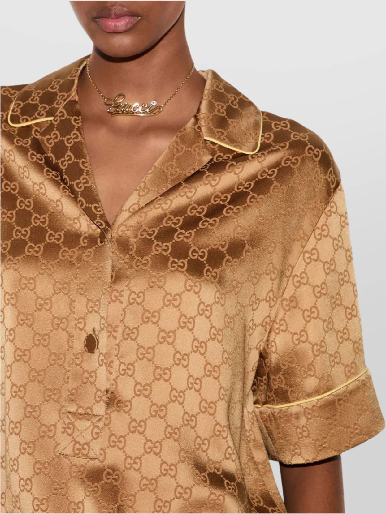 Gucci Monogram Satin Shirt Contrast Piping