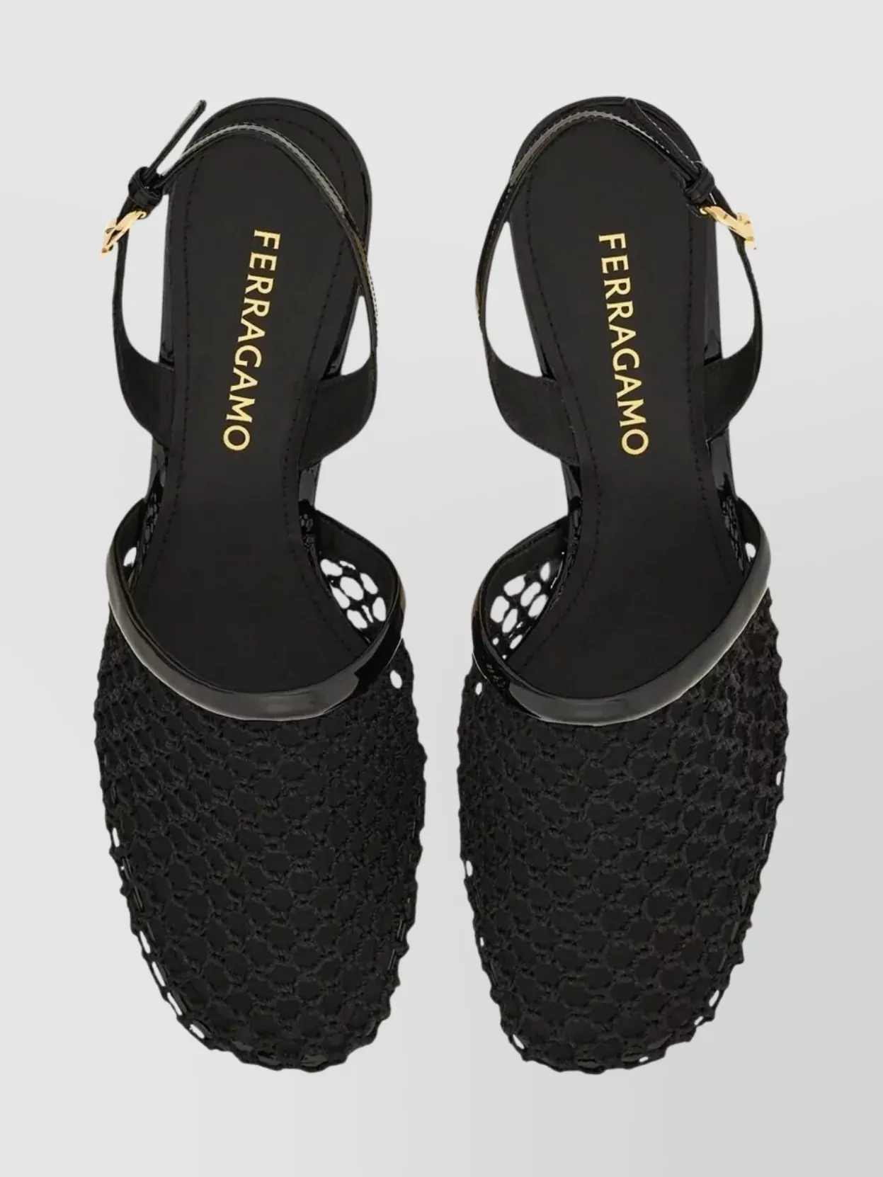 Ferragamo Mesh And Leather Slingback Sandals In Black