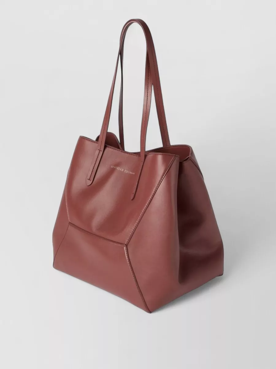 Brunello Cucinelli Leather Tote Bag Monili Detail Top Handles