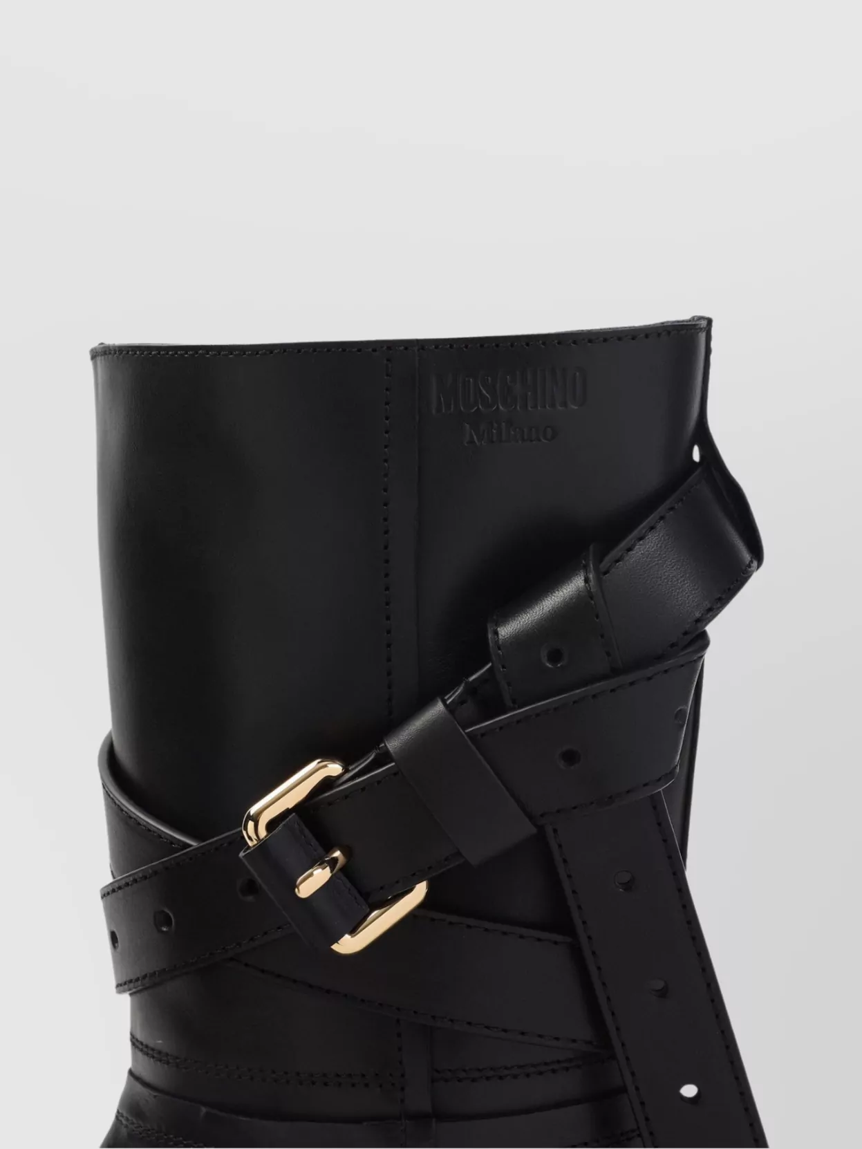 Moschino Biker Strap Buckle Ankle Boots