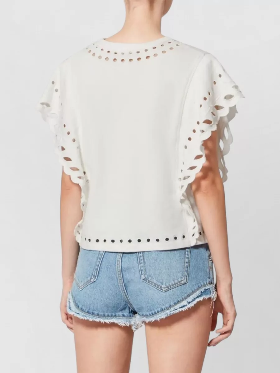 Isabel Marant Etoile Odyle Cotton Top Eyelet Scalloped Sleeves