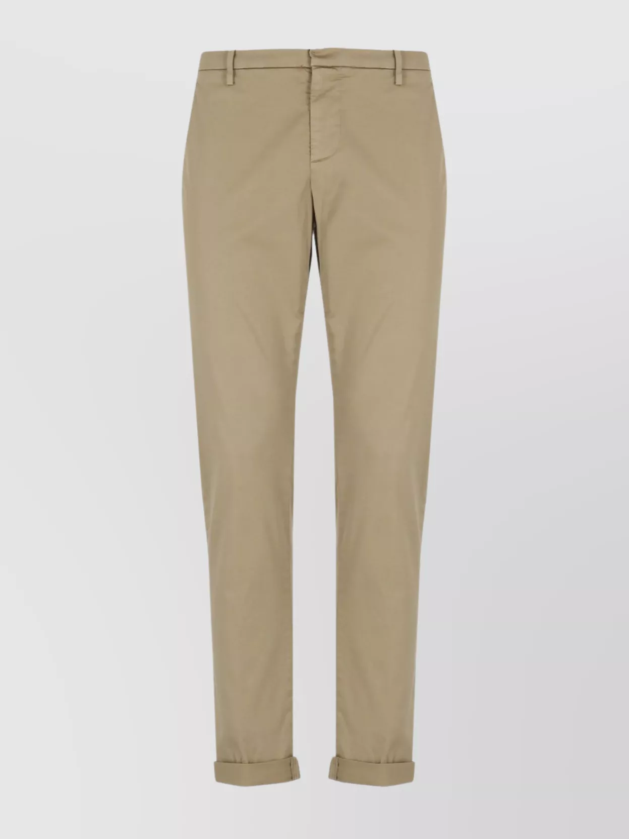 Dondup Straight Cotton Trousers Cuffed Hem In Neutral