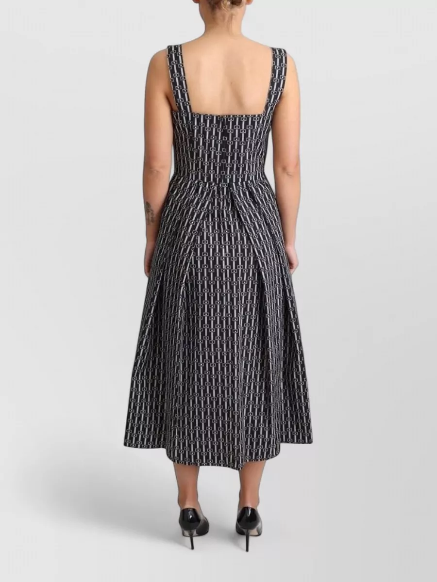 Dolce&Gabbana Cotton Sleeveless Square Neck Geometric-Print A-Line Midi Dress