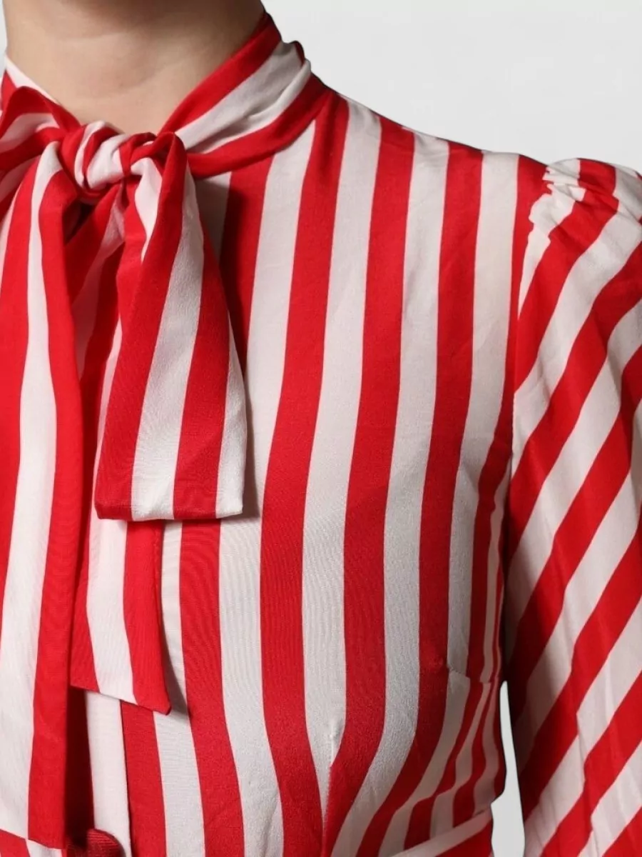 Dolce&Gabbana Silk striped high neck long sleeve midi dress