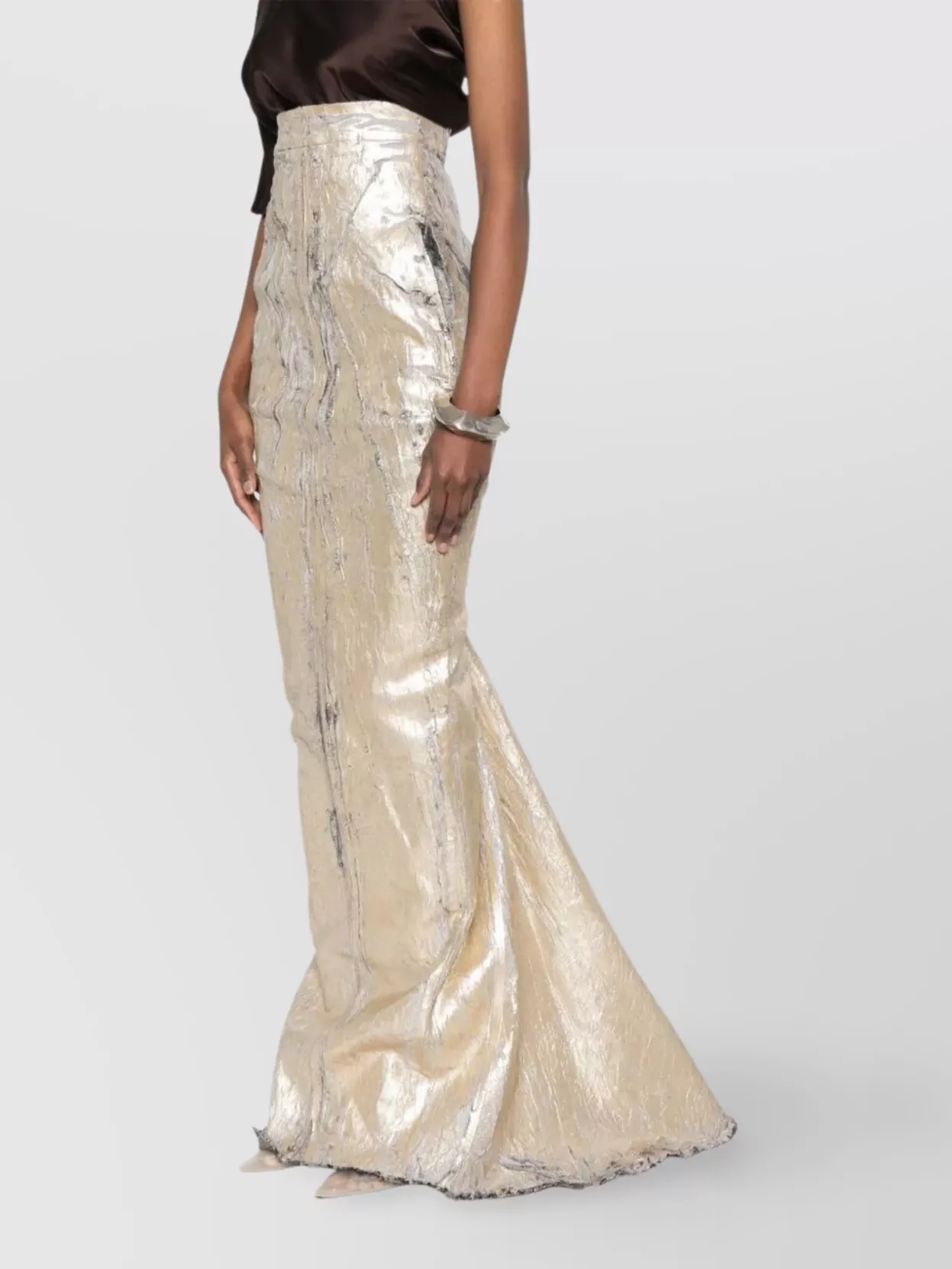 Rick Owens Denim Lido Skirt With Gold Metallic Finish