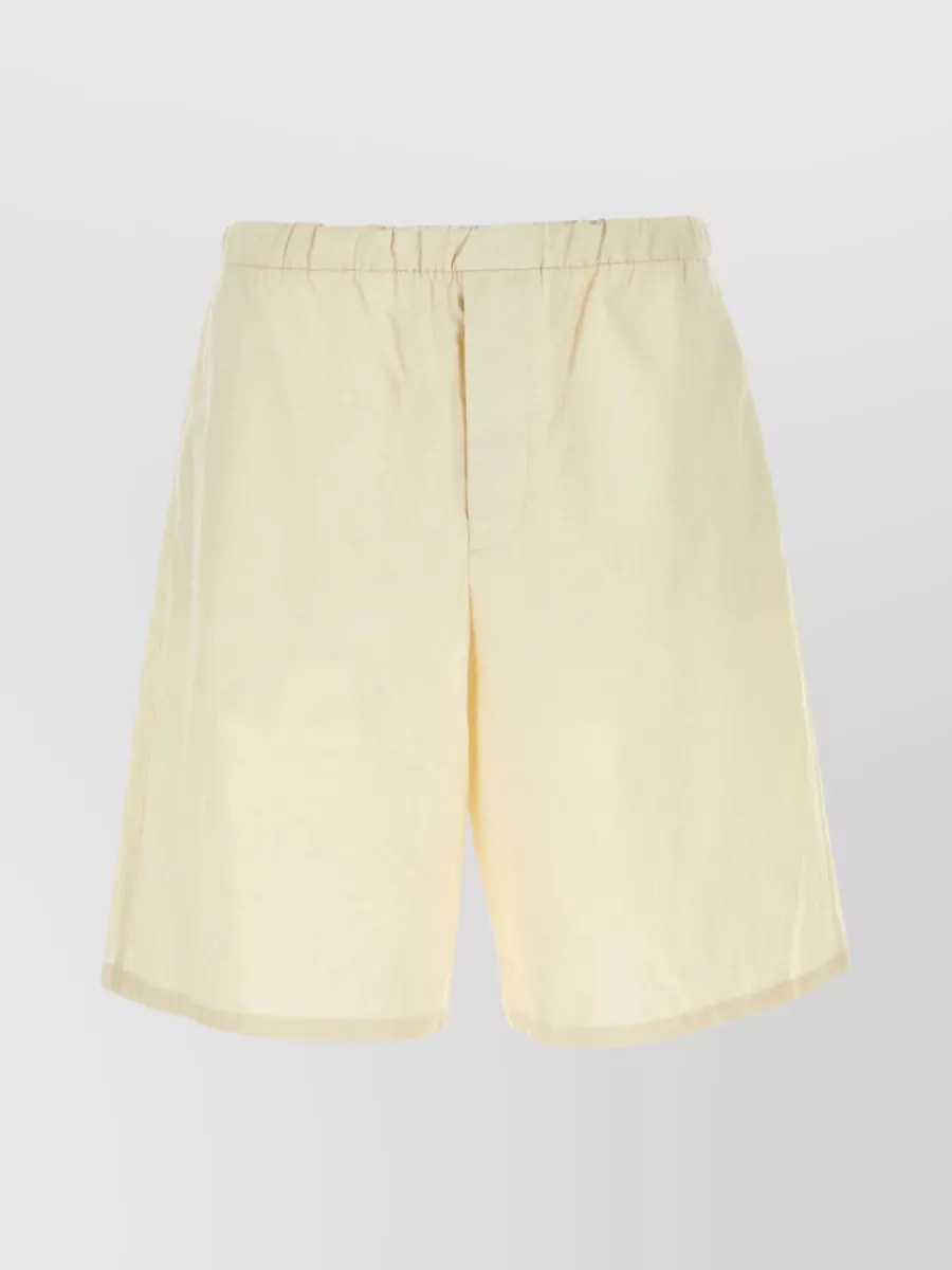 Shop Prada Linen Bermuda Shorts With Dual Slit Pockets In Cream