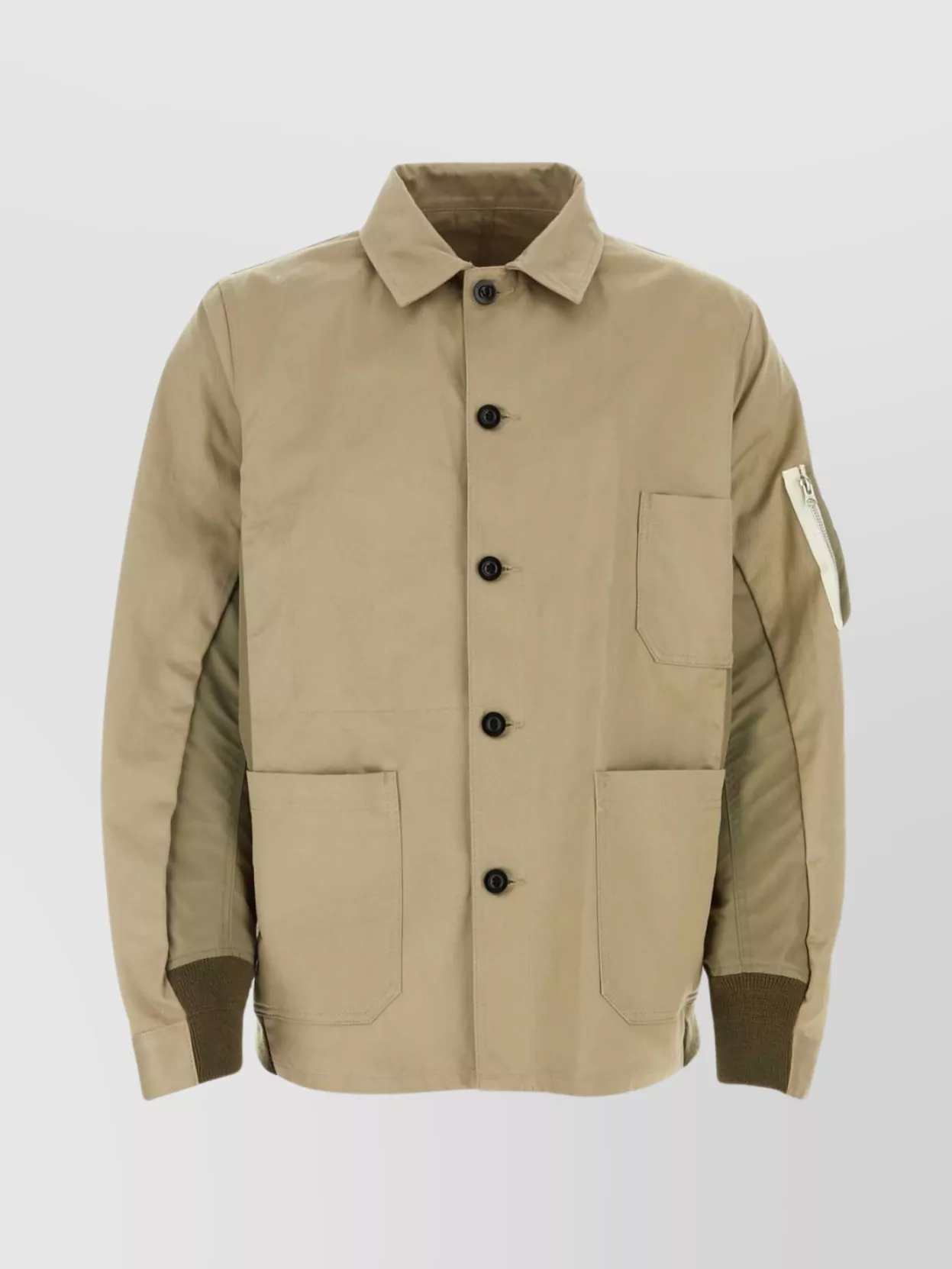 Shop Sacai Cotton Jacket With Ribbed Cuffs And Patch Pockets