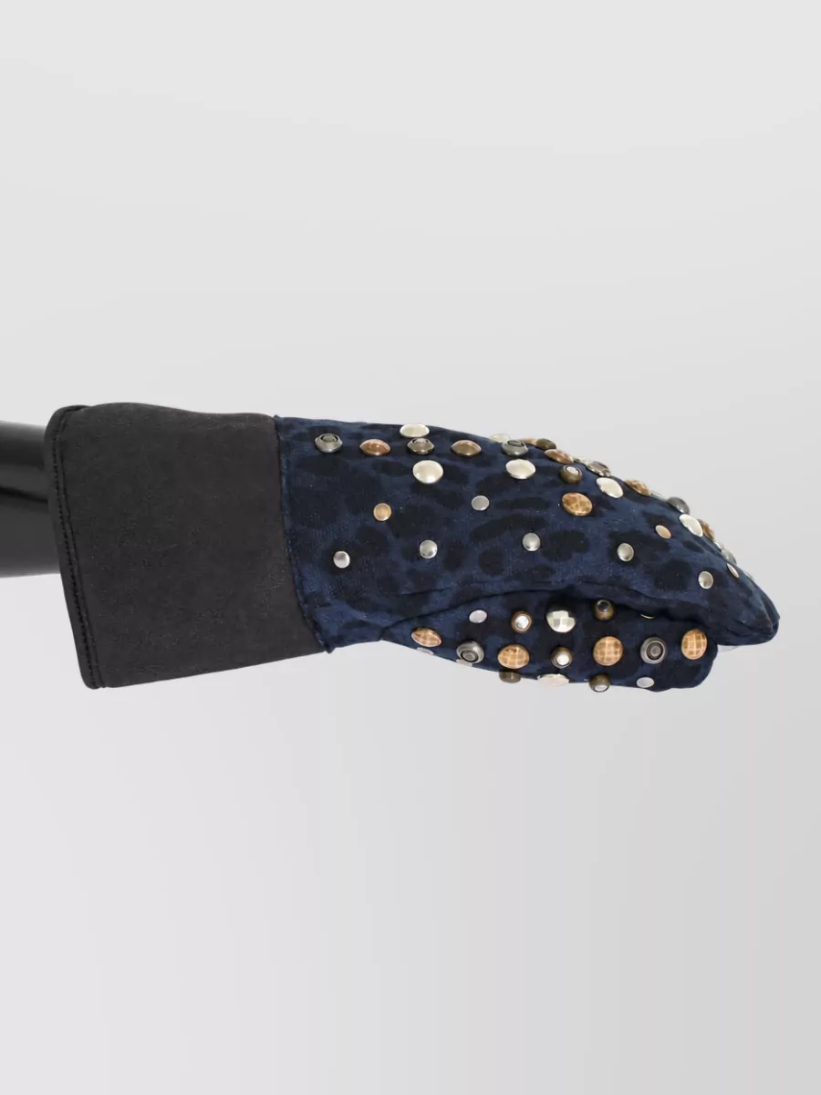 Dolce&Gabbana Studded Leopard-Print Shearling Gloves