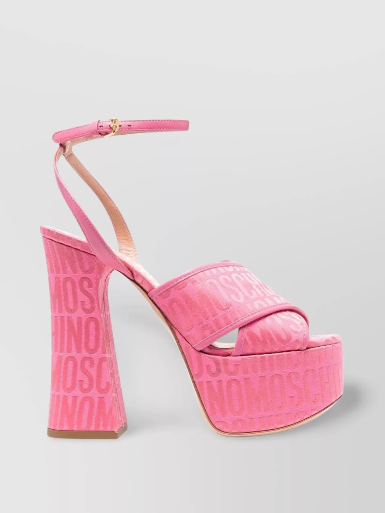 Shop Moschino Strap Crossover Sandals With High Block Heel In Pink