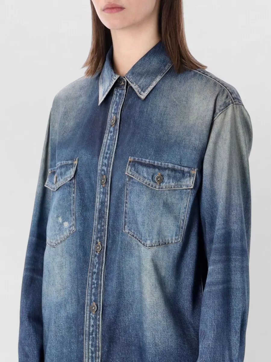 Golden Goose Denim Overshirt Chest Pockets Long Sleeves