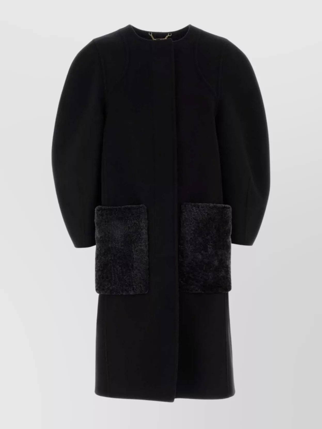 Fendi Wool Blend Coat Featuring Fur Pockets In Black