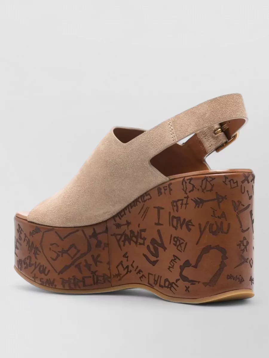 Chloé Platform Sandals Peep Toe Slingback Graffiti