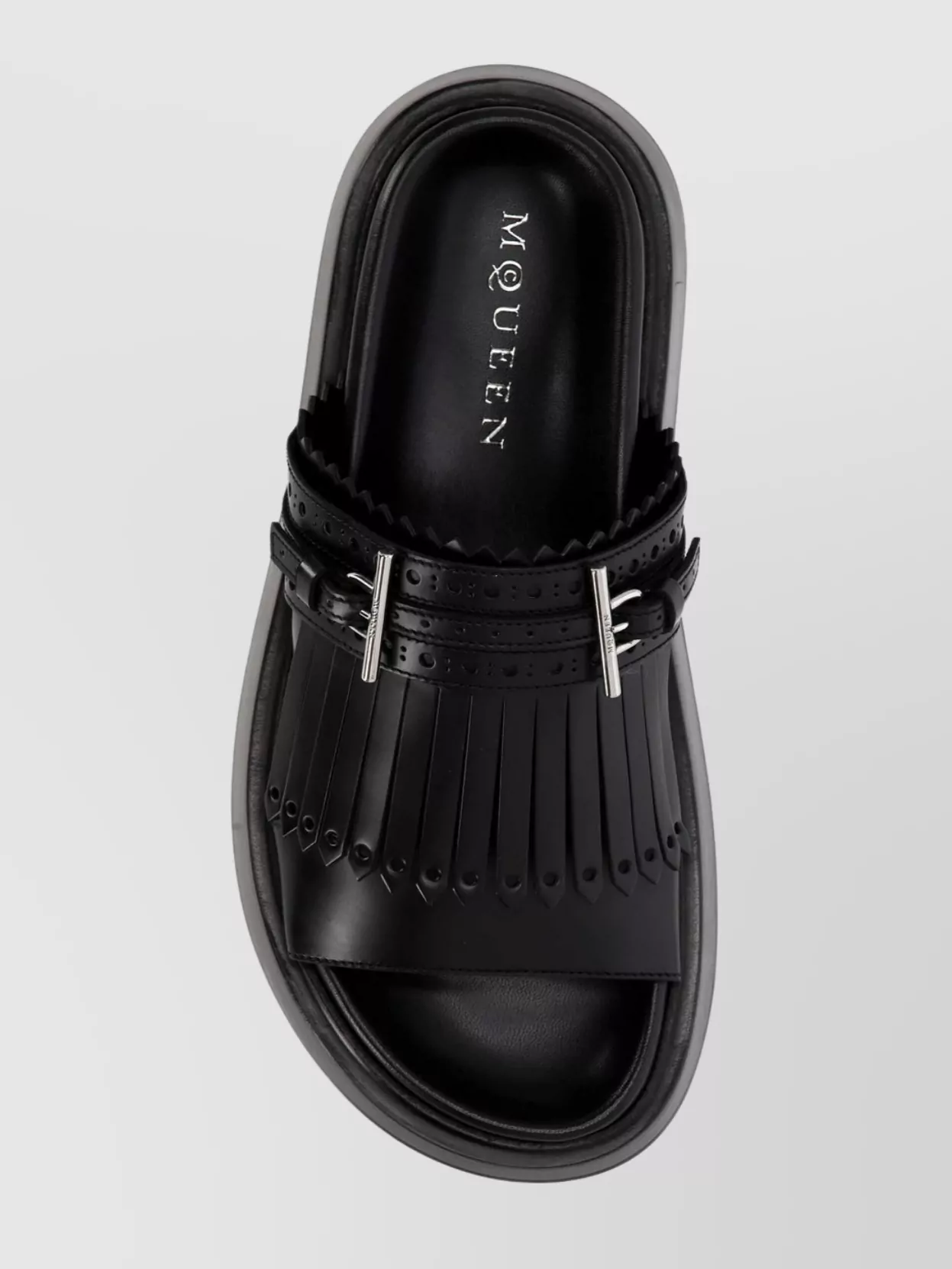 Alexander Mcqueen Fringed Leather T-Bar Sandals