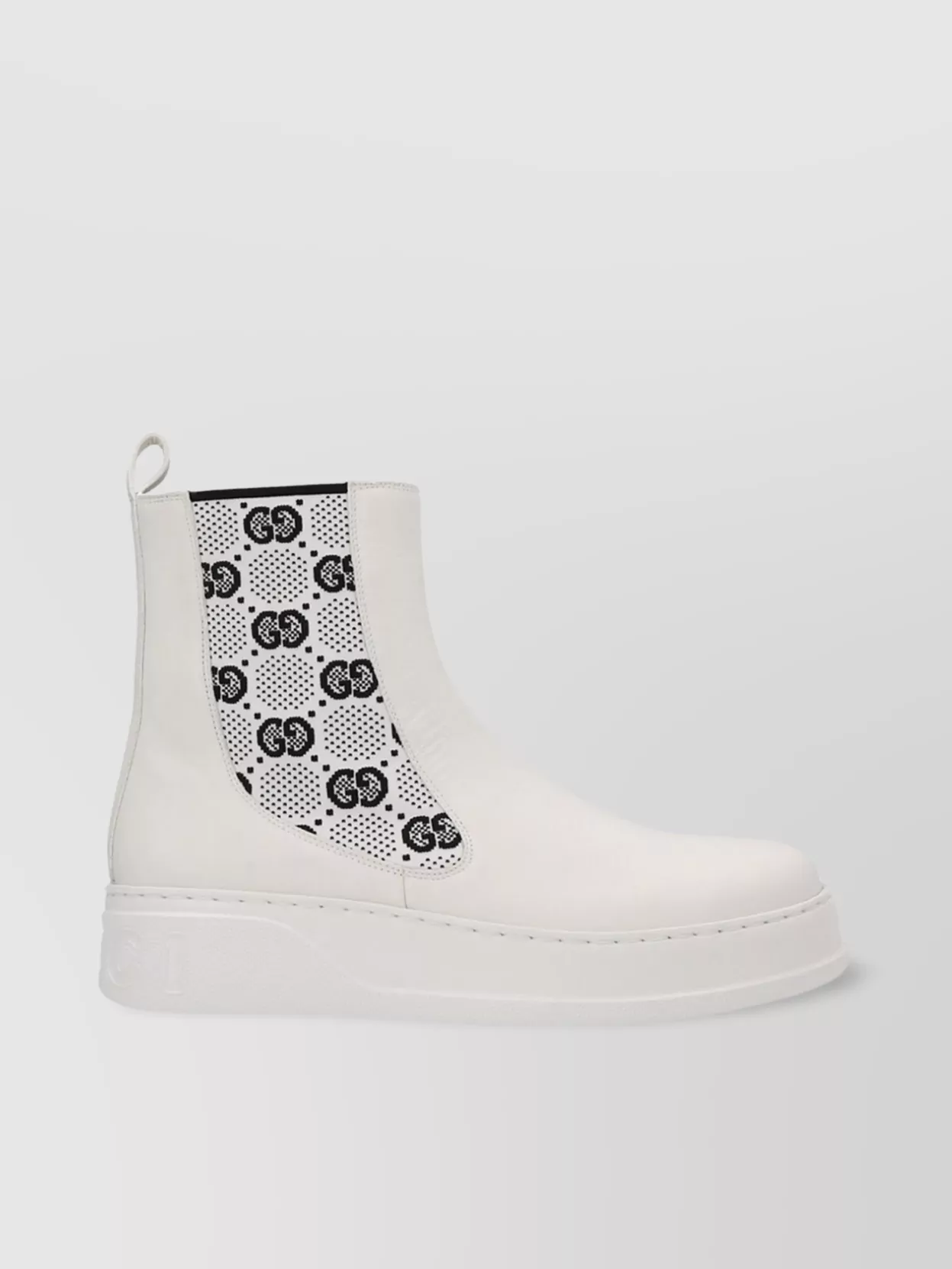 Gucci Platform Sole Ankle Boots With Elastic Panels In White