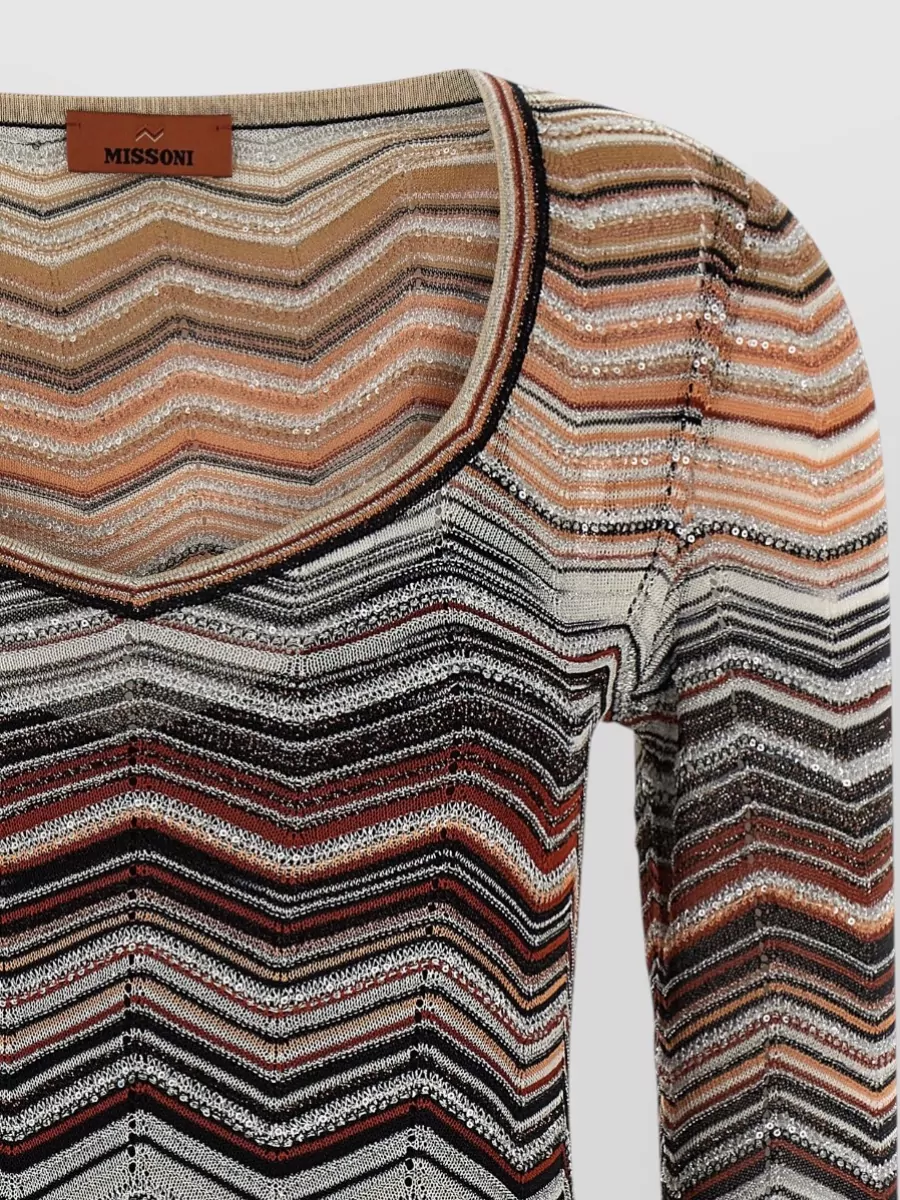 Missoni Long Sleeve Lamé Dress Chevron Knit