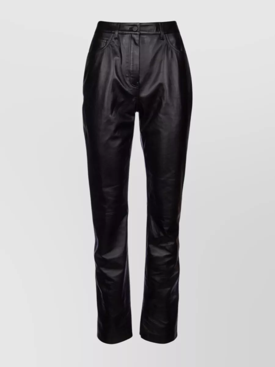 CALVIN KLEIN STRAIGHT CUT LEATHER TROUSERS WITH BELT LOOPS