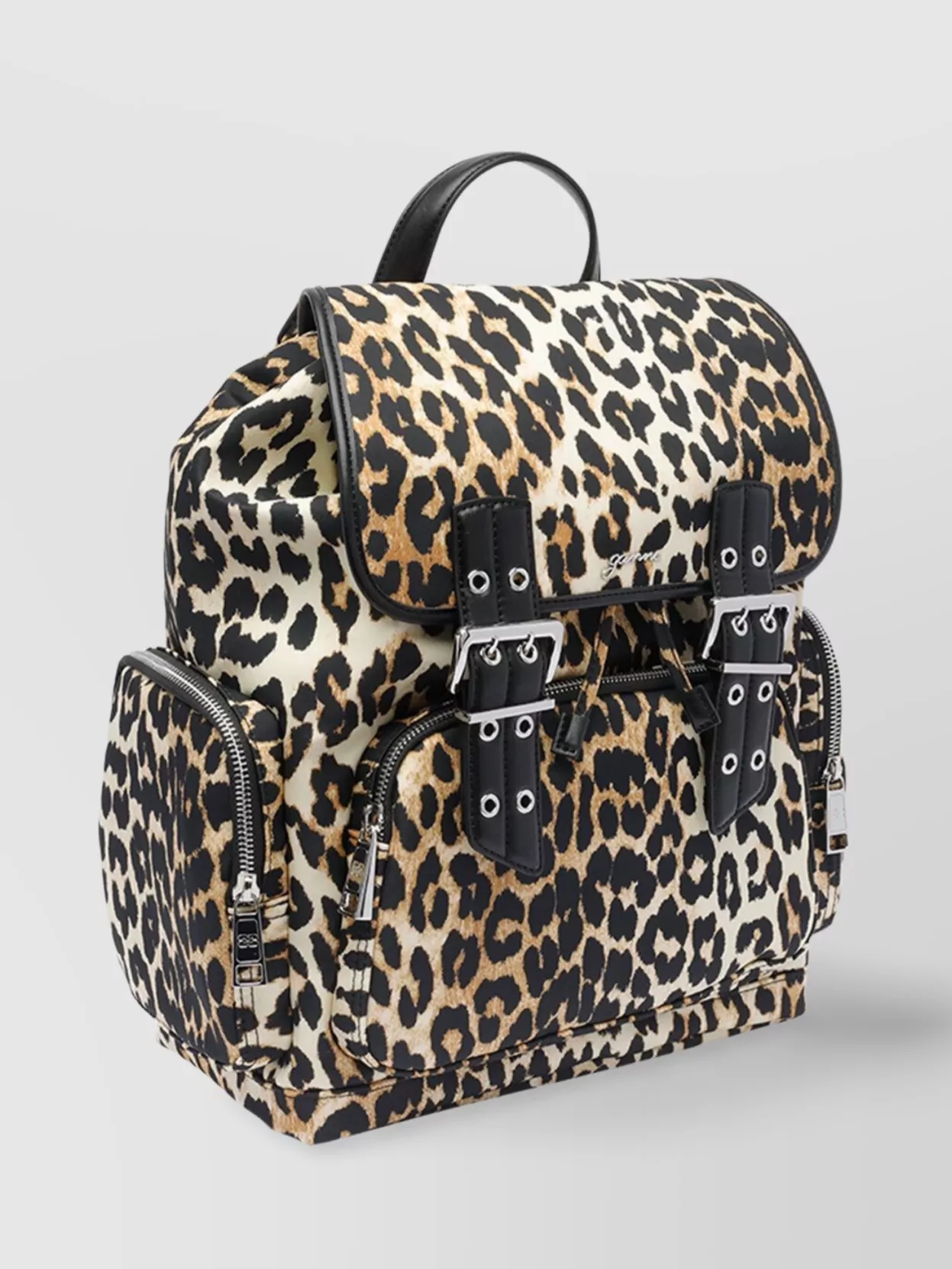 Ganni Backpack Leopard Print Zip Pockets