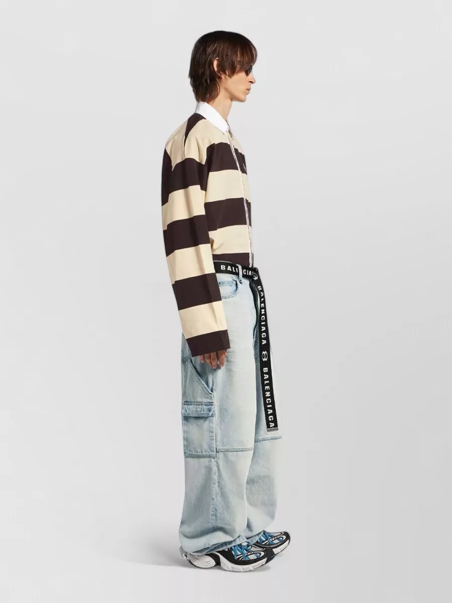 Balenciaga Striped Relaxed-Fit Long-Sleeve Polo Shirt
