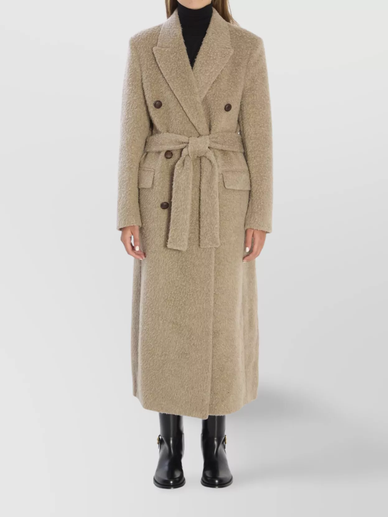 Golden Goose Double-breasted Wool Blend Long Coat In Neutral
