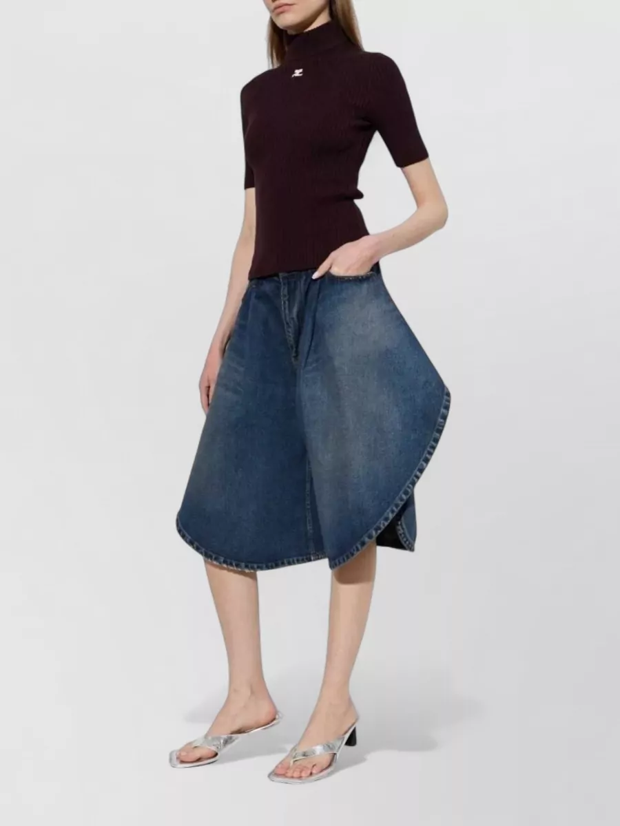 Courrèges Ribbed High Neck Short Sleeve Sweater