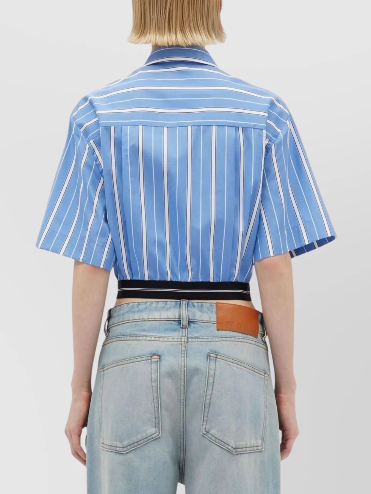 Msgm Collared Neck Cropped Top With Striped Pattern